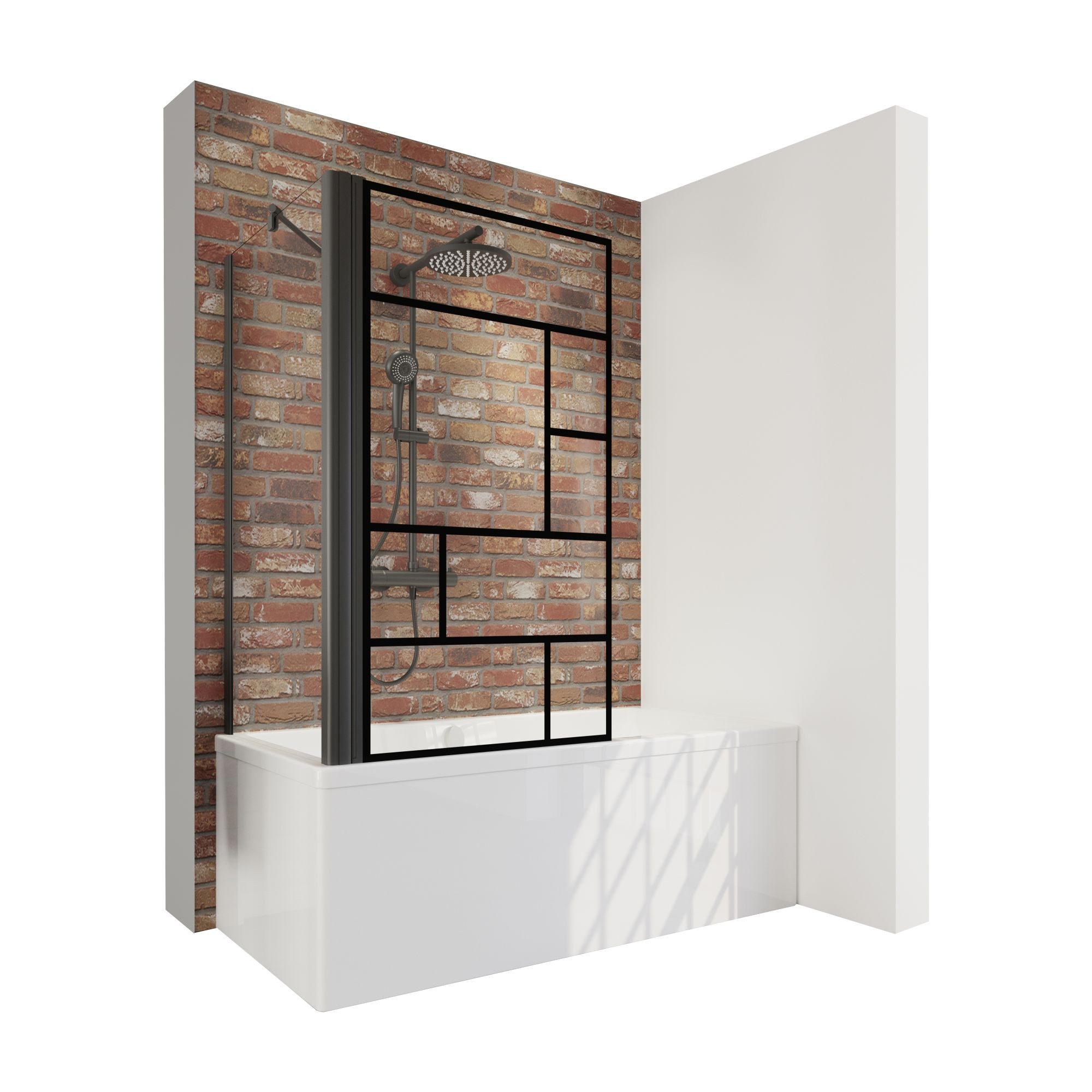Schulte Badewannenfaltwand Black Style, Glas, 80x140 cm, 1 tlg + Festelement, Atelier 1, Schwarz, Sicherheitsglas