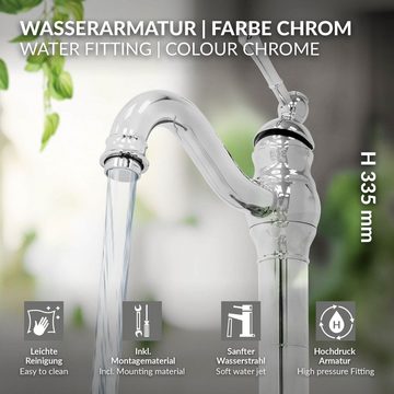 LuxeBath Waschtischarmatur Wasserhahn Mischbatterie Einhebelmischer Armaturen Retro Chrom Edelstahl-Messing 360°Schwenkbar