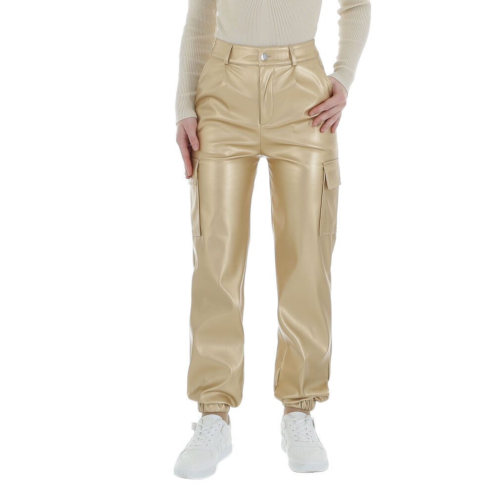 Ital-Design Lederimitathose Damen Freizeit (86365174) Stretch Jogginghose in Gold