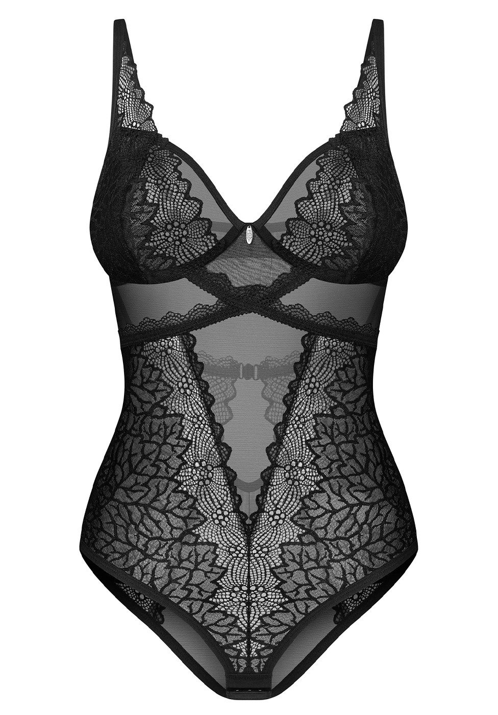 Obsessive Stringbody Deina More transparenter Body mit eleganter Spitze - schwarz (1-tlg) figurumschmeichelnder Schnitt der Taille und Hüften betont