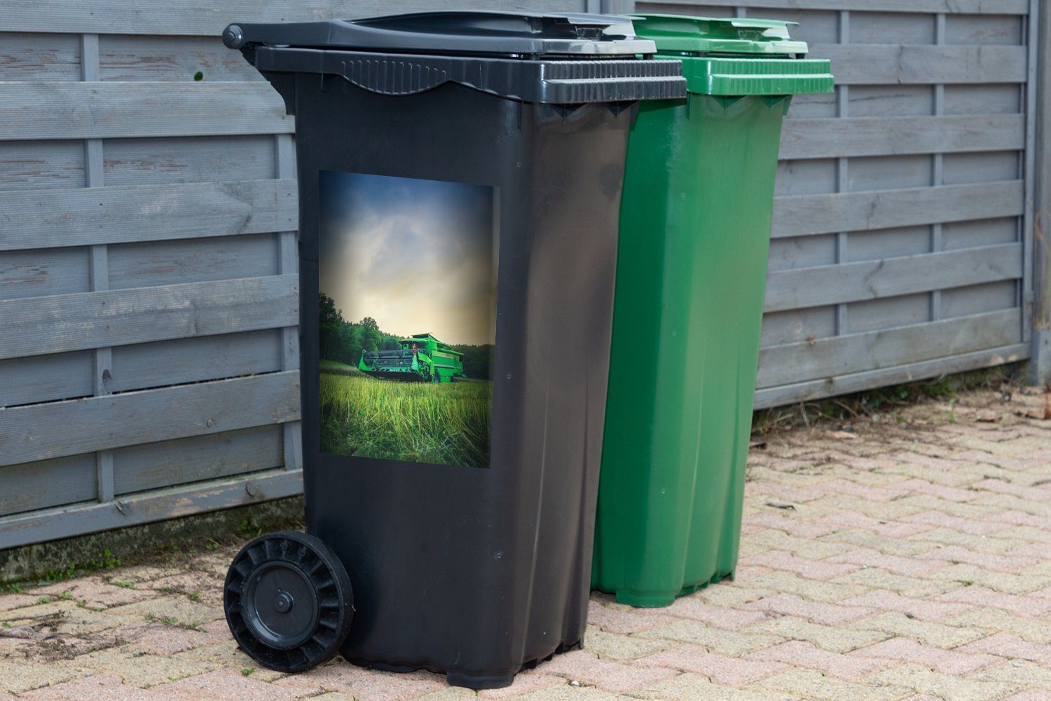 MuchoWow Grün Gras Sticker, Wandsticker - Container, Traktor Mülltonne, St), Abfalbehälter - (1 Mülleimer-aufkleber,