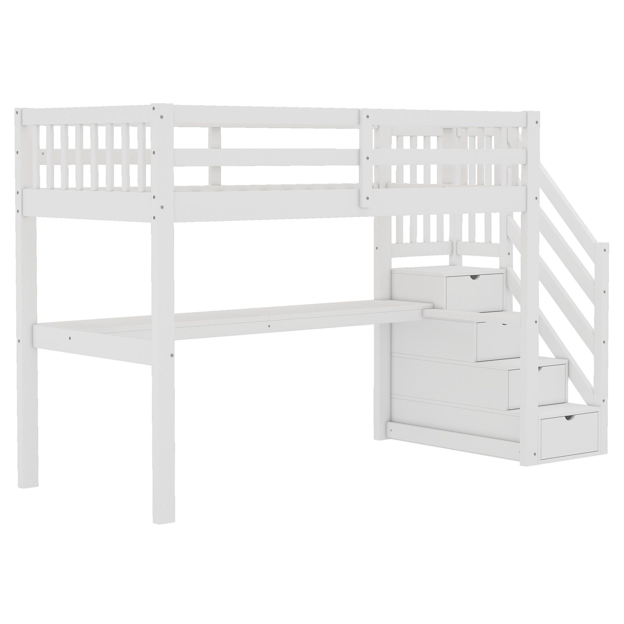 Flieks solid wood bunk bed, children's bed 90×200cm with stairs and desk