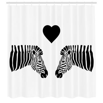 Abakuhaus Duschvorhang Moderner Digitaldruck mit 12 Haken auf Stoff Wasser Resistent Breite 175 cm, Höhe 180 cm, Safari Romantische 2 Zebras Muster