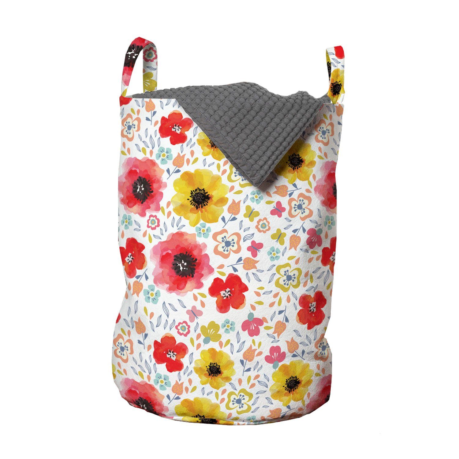 Abakuhaus Wäschesäckchen Wäschekorb mit Griffen Kordelzugverschluss für Waschsalons, Blume Frühling Mohnblumen-Kunst