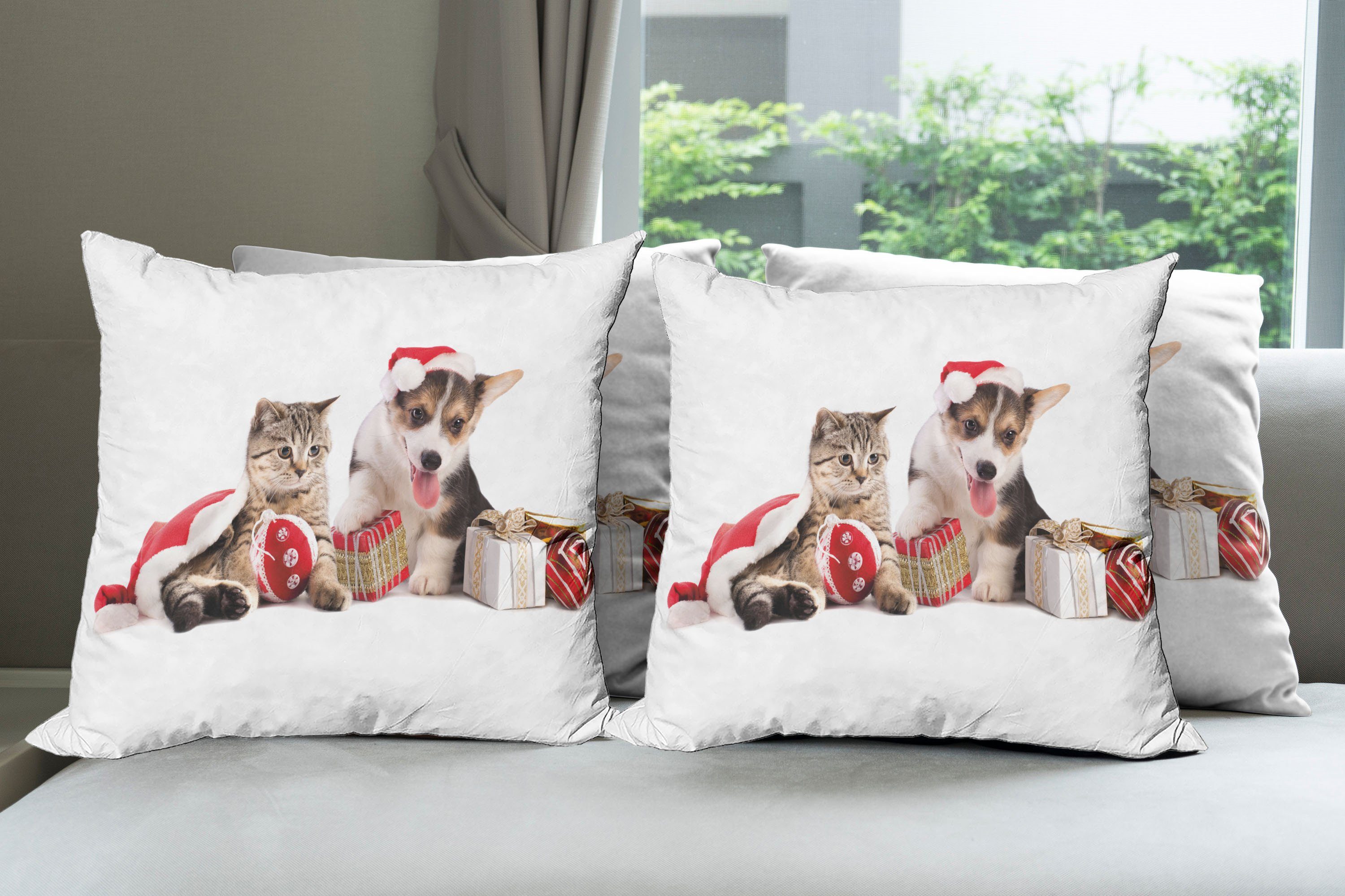 Modern (4 Digitaldruck, Doppelseitiger Katze Abakuhaus mit Stück), Hund Geschenken Weihnachten Accent Kissenbezüge
