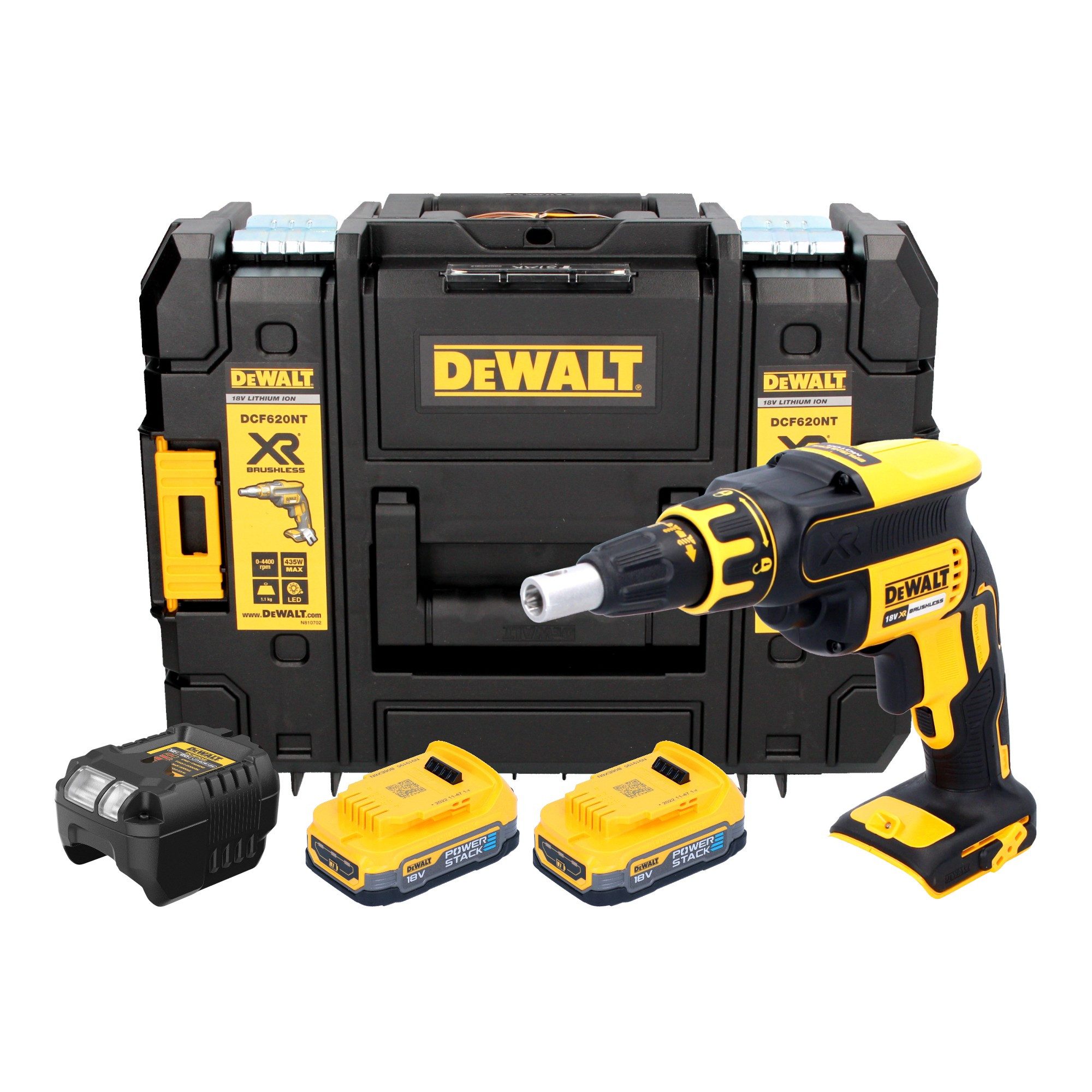DeWalt Akku-Magazinschrauber DCF 620 E2T 18 V 30 Nm + 2x Powerstack Akku 1,7 Ah + Ladegerät + TSTAK