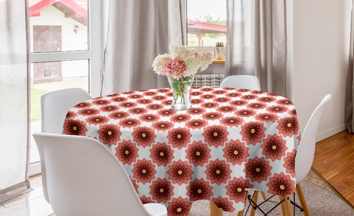 Abakuhaus Tischdecke Kreis Tischdecke Abdeckung für Esszimmer Küche Dekoration, Blumen Kreis und Teardrop-Form