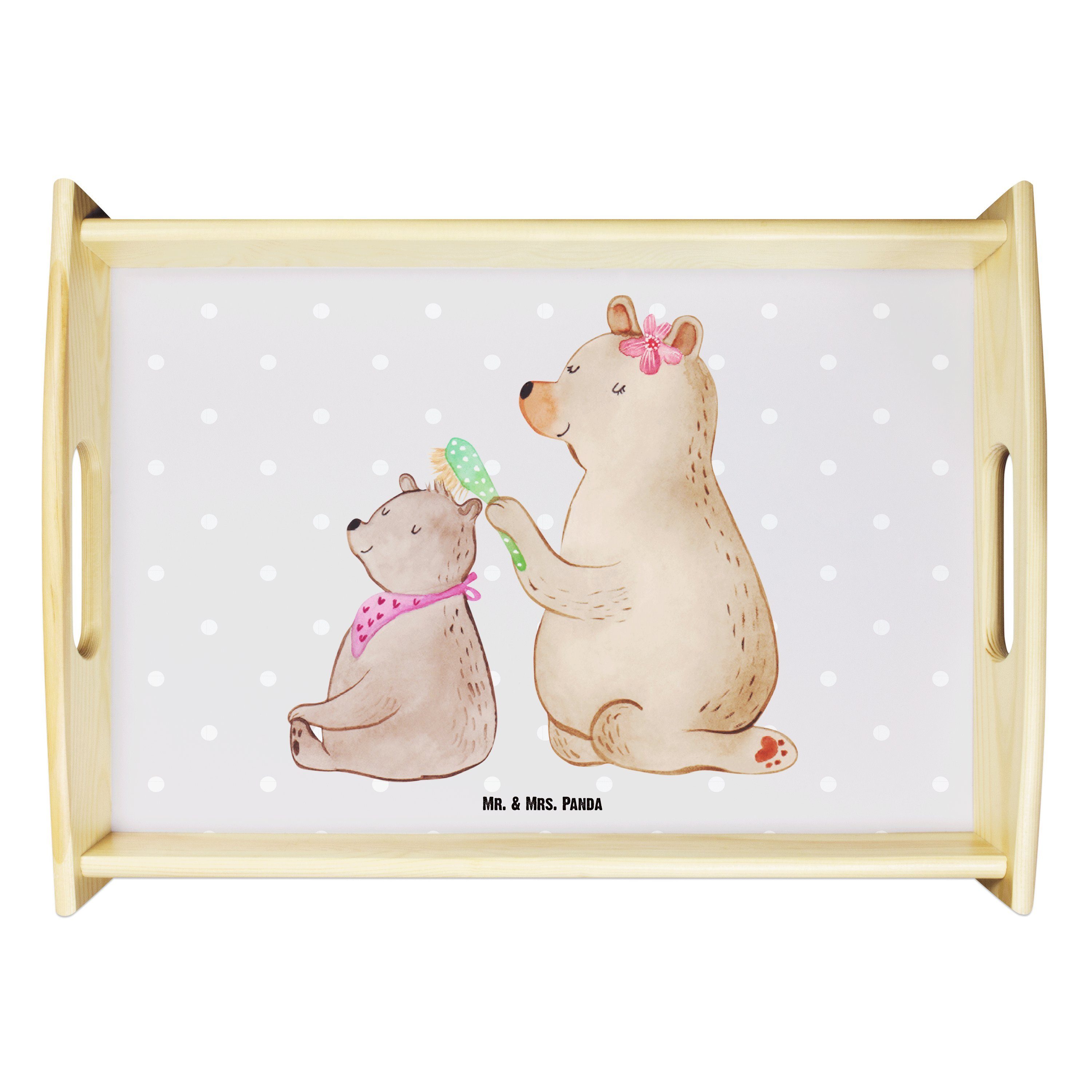 Mr. & Mrs. Panda Tablett Bär mit Kind - Grau Pastell - Geschenk, Mutti, Mama, Bruder, Dekotabl, Echtholz lasiert, (1-tlg)