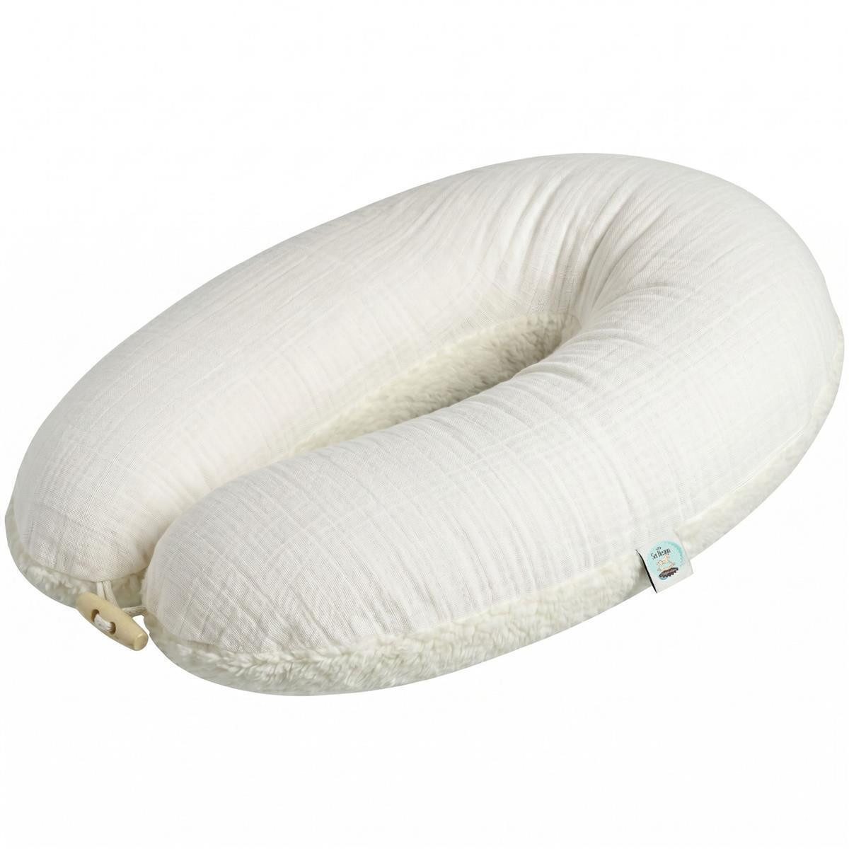 SEI Design Stillkissen Musselin GOTS & Teddyplüsch, Faserbällchen, IGR, Natur, 190x35, Schwangerschaftskissen mit Bezug, 1-tlg., Schwangerschaftskissen mit Bezug, Bezug Musselin Baumwolle