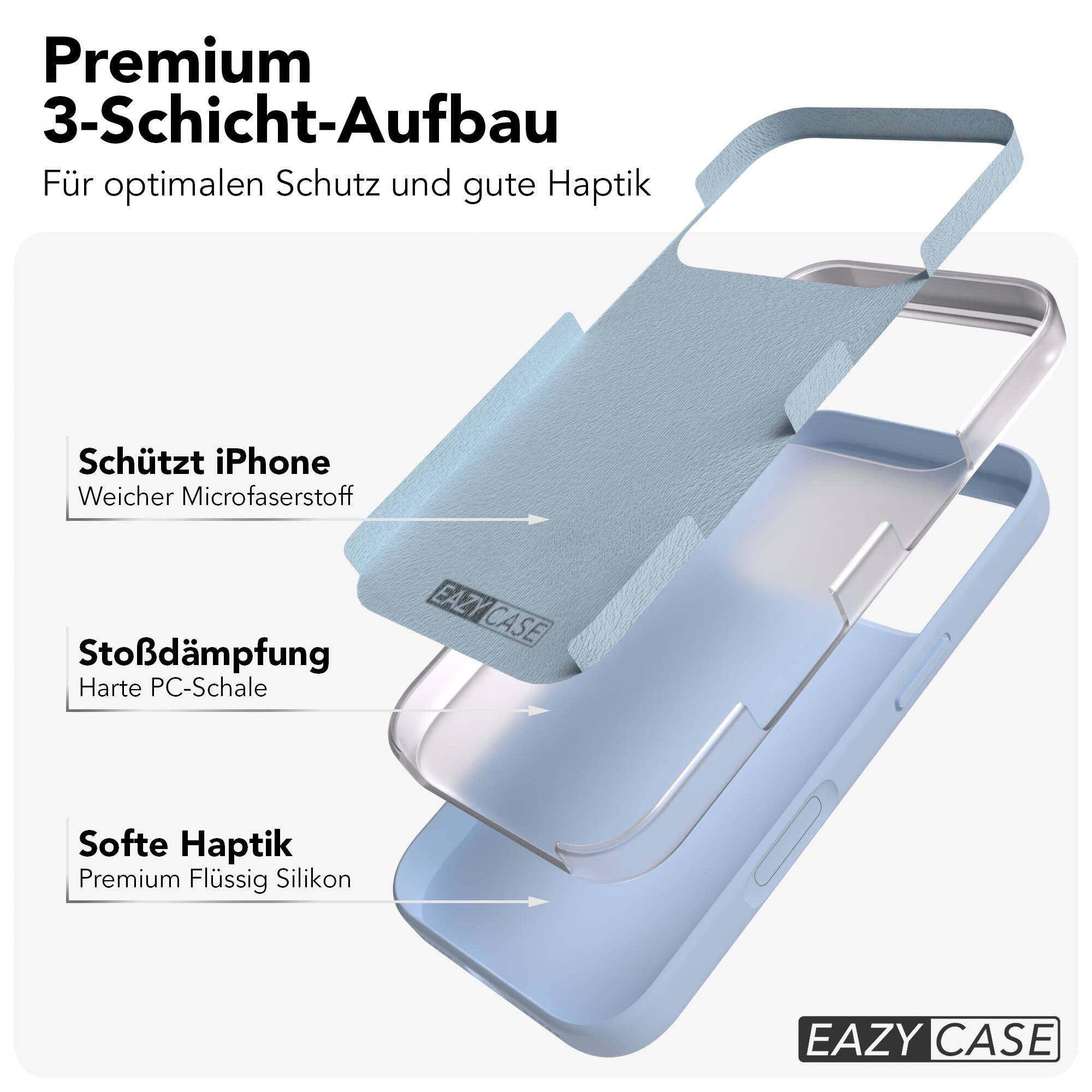 EAZY CASE Handyhülle für Apple iPhone 18 Pro Premium Silikon 6,3 Zoll, Slimcover mit Displayschutz Hülle Bumper Case kratzfest Etui Hellblau – Bild 5 von 5
