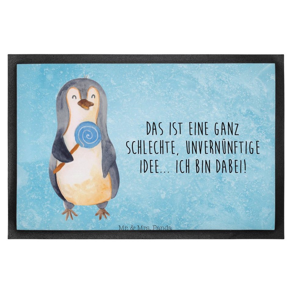 Fußmatte Pinguin Lolli - Eisblau - Geschenk, Vorleger, Gauner, Kind,  Motivfußm, Mr. & Mrs. Panda, Höhe: 0.6 mm