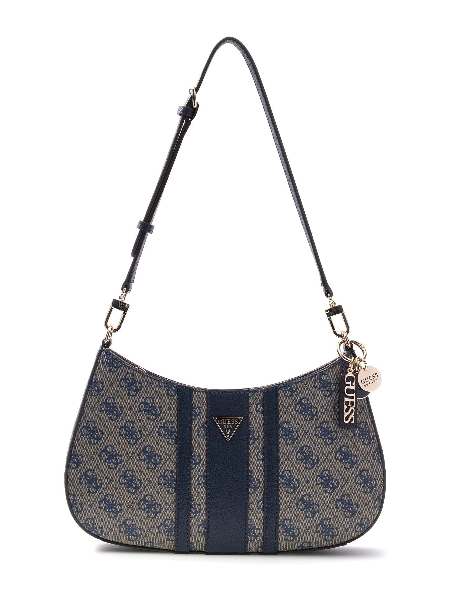 Guess Schultertasche NOELLE II TOP ZIP SHOULDER BAG, Damen Henkeltasche, Handtasche mit Anhängern