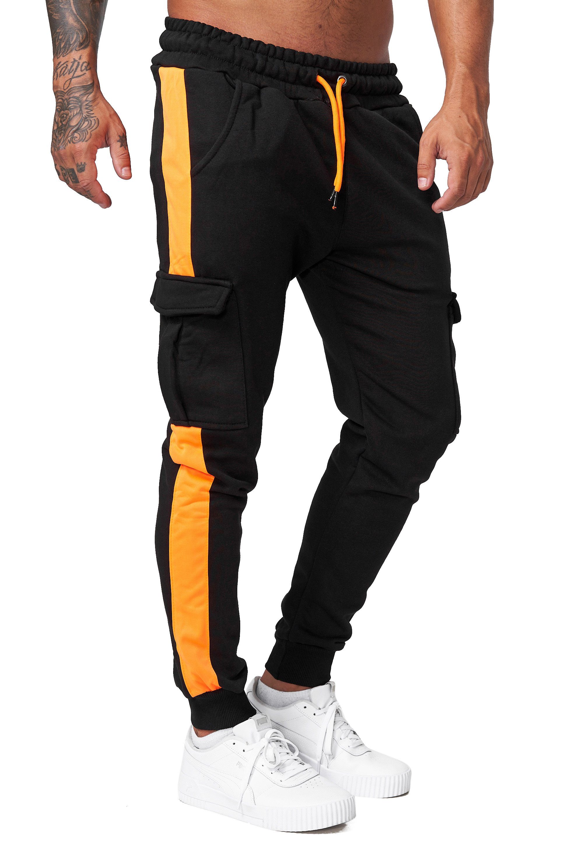 Koburas Jogginghose JG-1643C (Sporthose Trainingshose Sweatpants, 1-tlg) Fitness Freizeit Casual Schwarz Orange