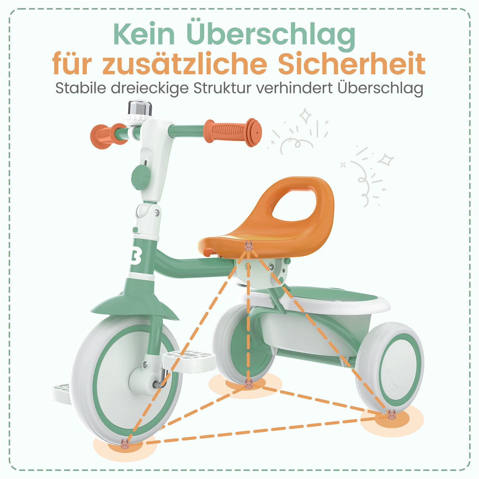 besrey Dreirad Dreirad Kinderdreirad Kinderfahrrad mit Spielkorb, Klingel, Mit Fahrradklingel und Korb, Kippfreies Design,Fahr- und Klappmodus