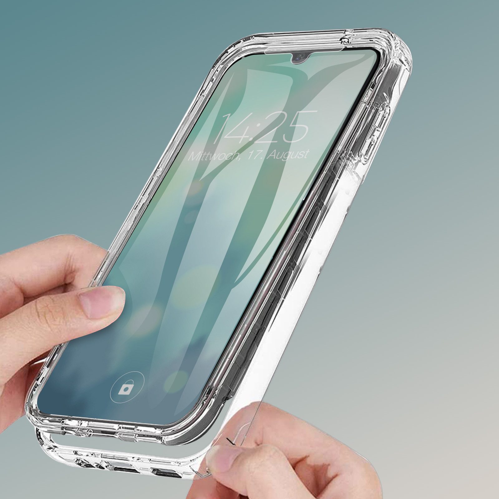 Tec-Expert Handyhülle 360 Grad Hülle für Samsung Galaxy A14 / A14 5G 6.6 Zoll, 6.6", Rundum Schutz Cover Case Hülle Transparent – Bild 5 von 5