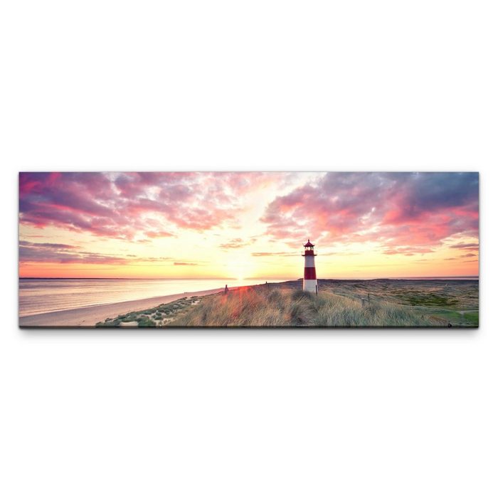 möbel-direkt.de Leinwandbild Bilder XXL Leuchtturm am Strand Wandbild auf Leinwand