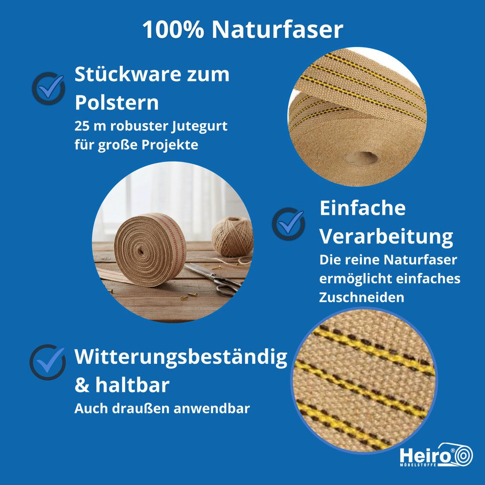 Heiro Nachfüllpack 25 Meter Polster Jute Gurte Gelb – Bild 3 von 4