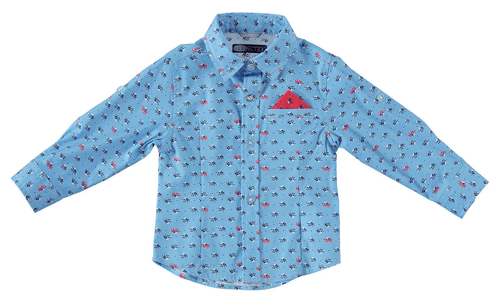 Sarabanda Langarmhemd Sarabanda Jungen Hemd Langarm Autos Ärmel krempelbar hellblau gemuster (1-tlg., kein Set)