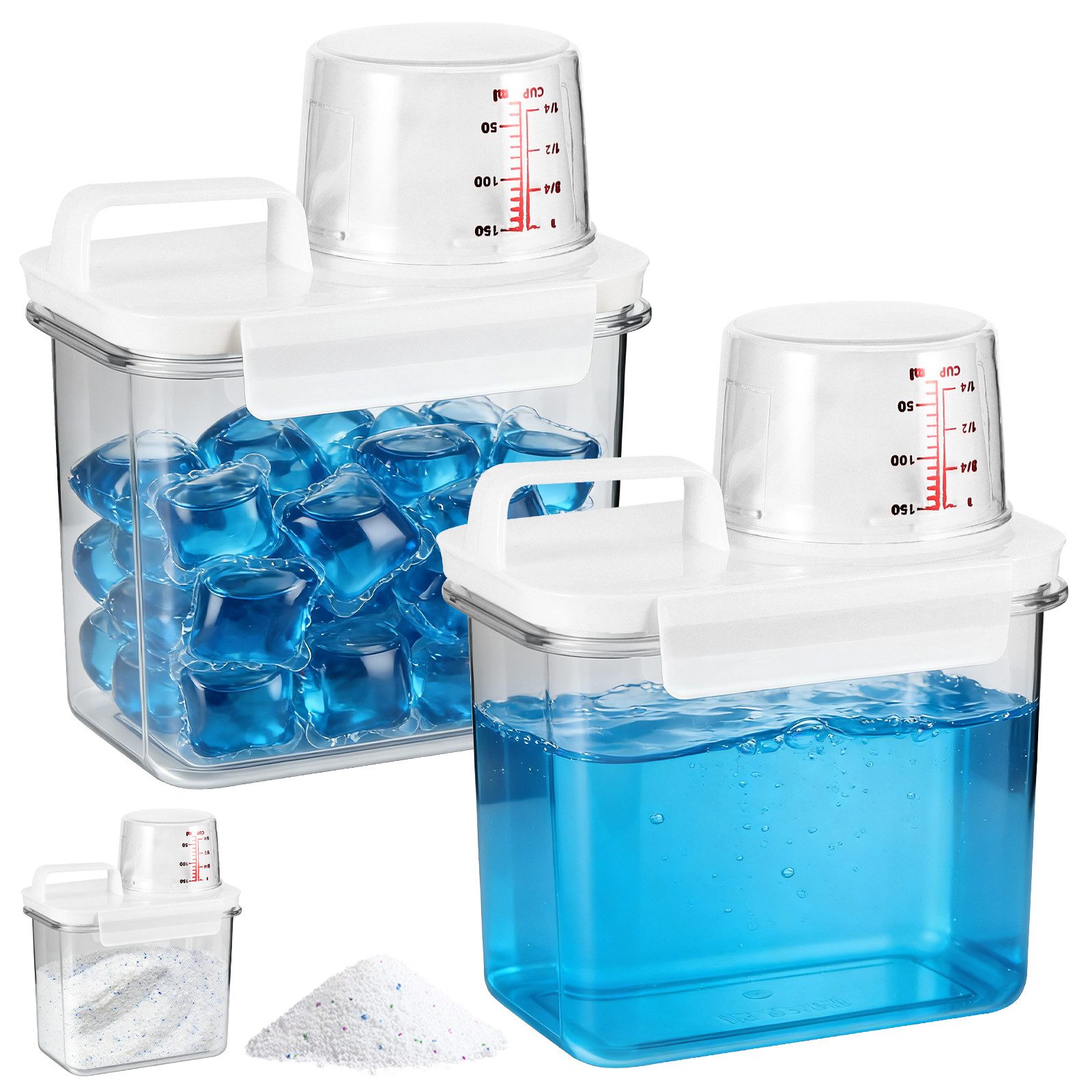 BlingBin Aufbewahrungsbox Waschpulver Luftdichter Waschmittelspender Mit Messbecher (2er Set, 2 St., 1100ml), mehrzweck-waschpulver-spender für Waschmittel, Getreide (1100ml)
