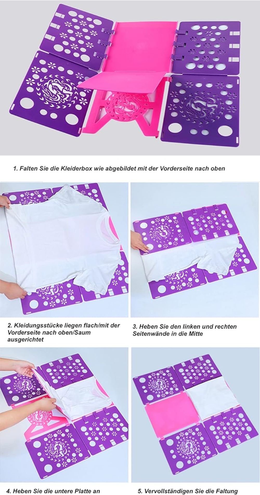 Faltbrett Hosen Hemden Pullover Wäschesortierer Falthilfe Pink/Lila Wäsche Verstellbar RHP