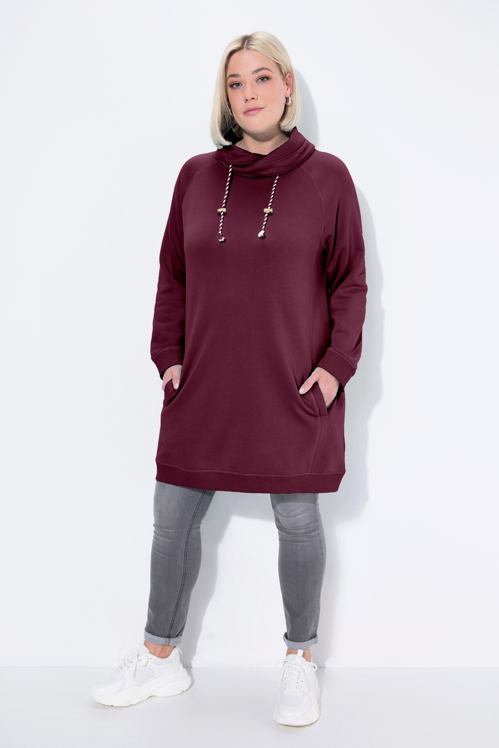 Ulla Popken Jerseykleid Sweatkleid Stehkragen Langarm Taschen