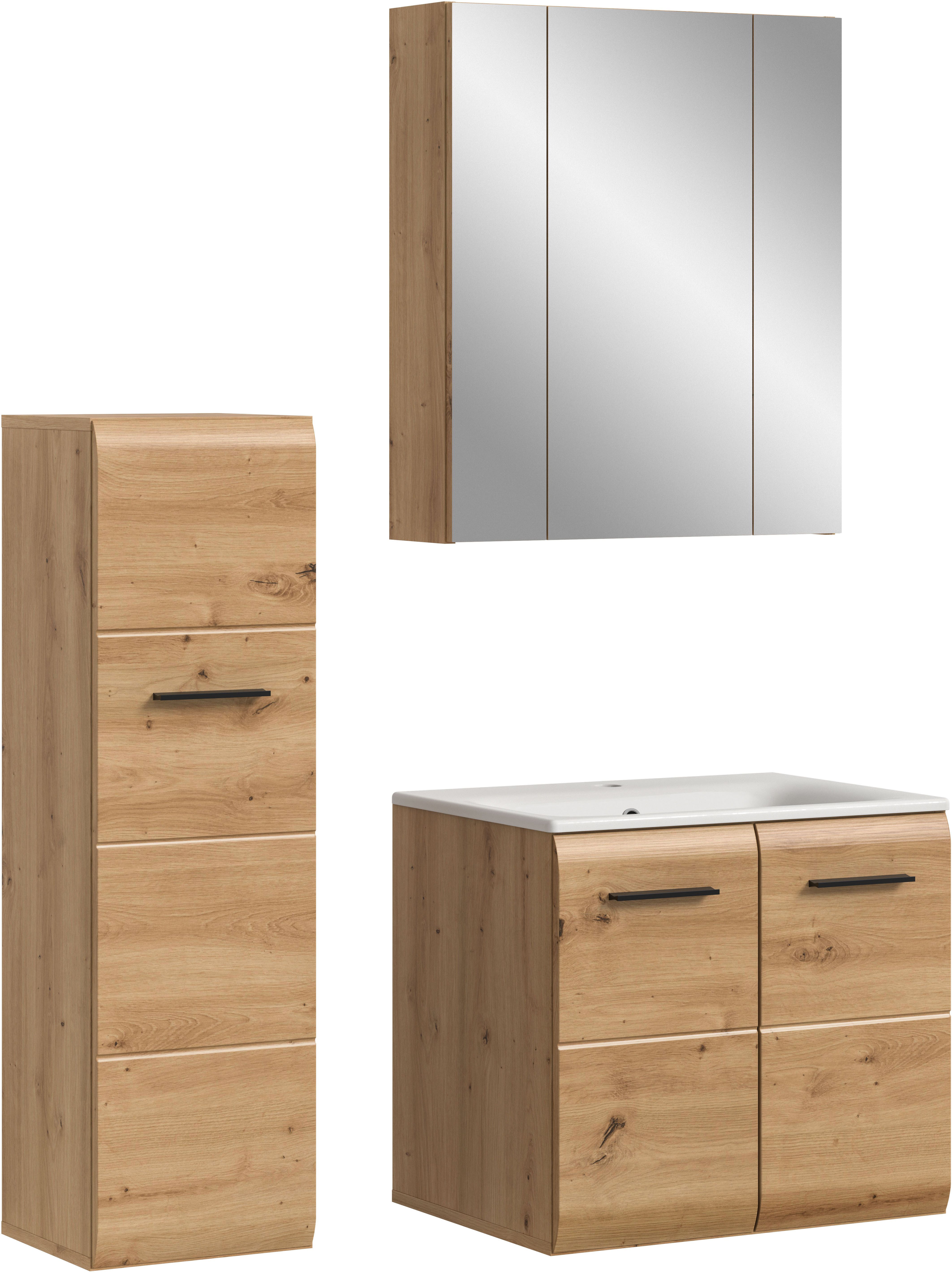 welltime Badezimmer-Set, (Set, 4-St., Standschrank, Waschtisch inkl. Waschbecken), Bad-Kombination, Bad-Möbel, Badezimmer, Kombination, Kombi