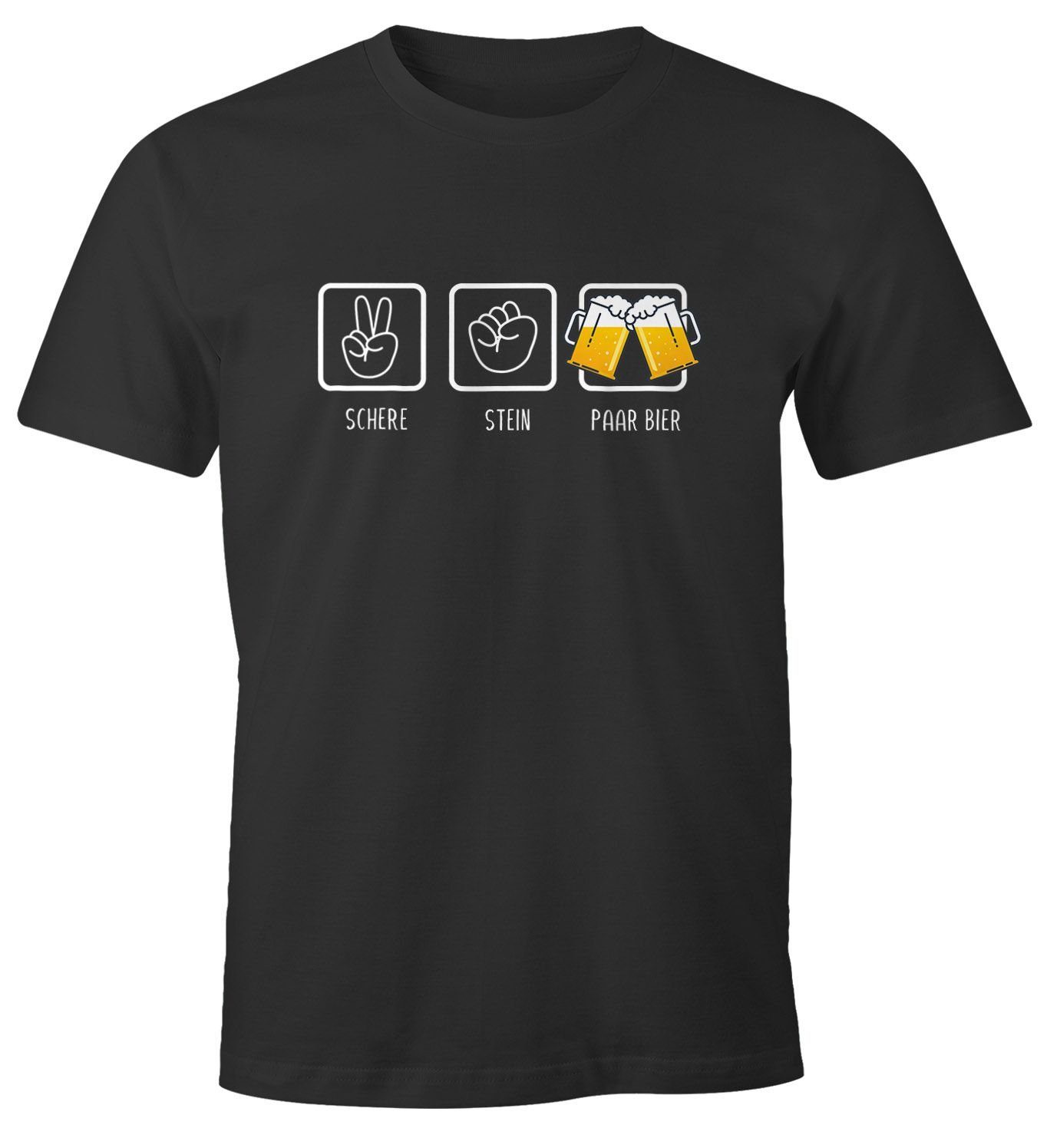 MoonWorks Print-Shirt Herren T-Shirt Schere, Stein, paar Bier lustiges Trink Shirt Saufen Bier Party Moonworks® mit Print