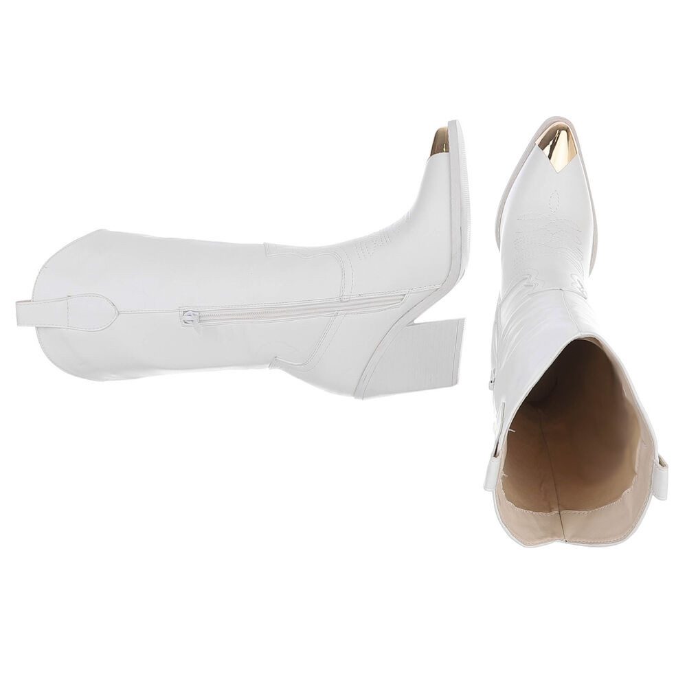 Ital-Design Moderne Absatzsandalen mit Plateau für Damen Westernstiefel (91409408) Blockabsatz Stiefel in Weiß