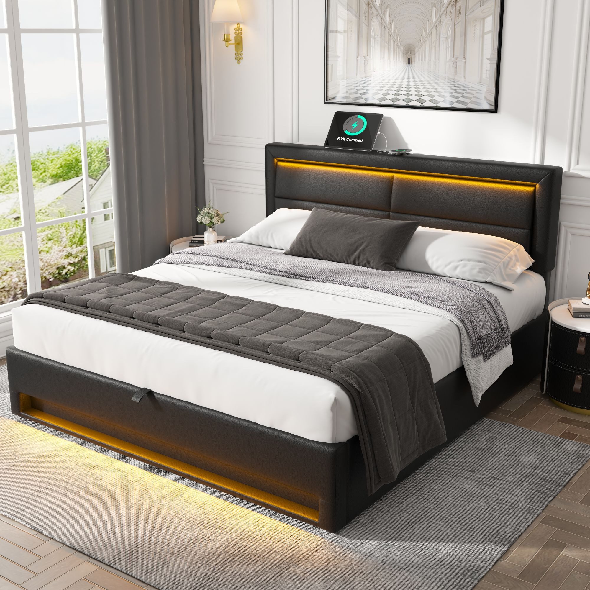 MODFU Polsterbett mit LED-Beleuchtung, USB-Anschluss und günstig online kaufen