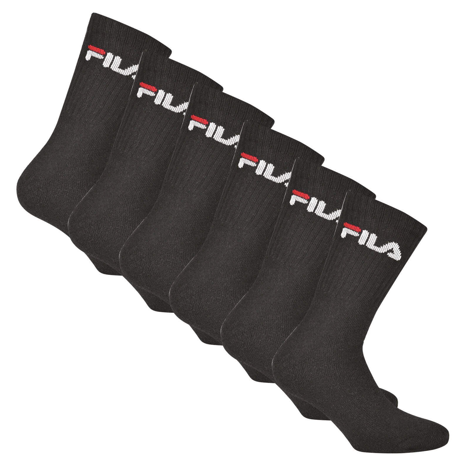 Crew Socken, Sportsocken Frottee Unisex Socks, Fila 6er Pack - Schwarz