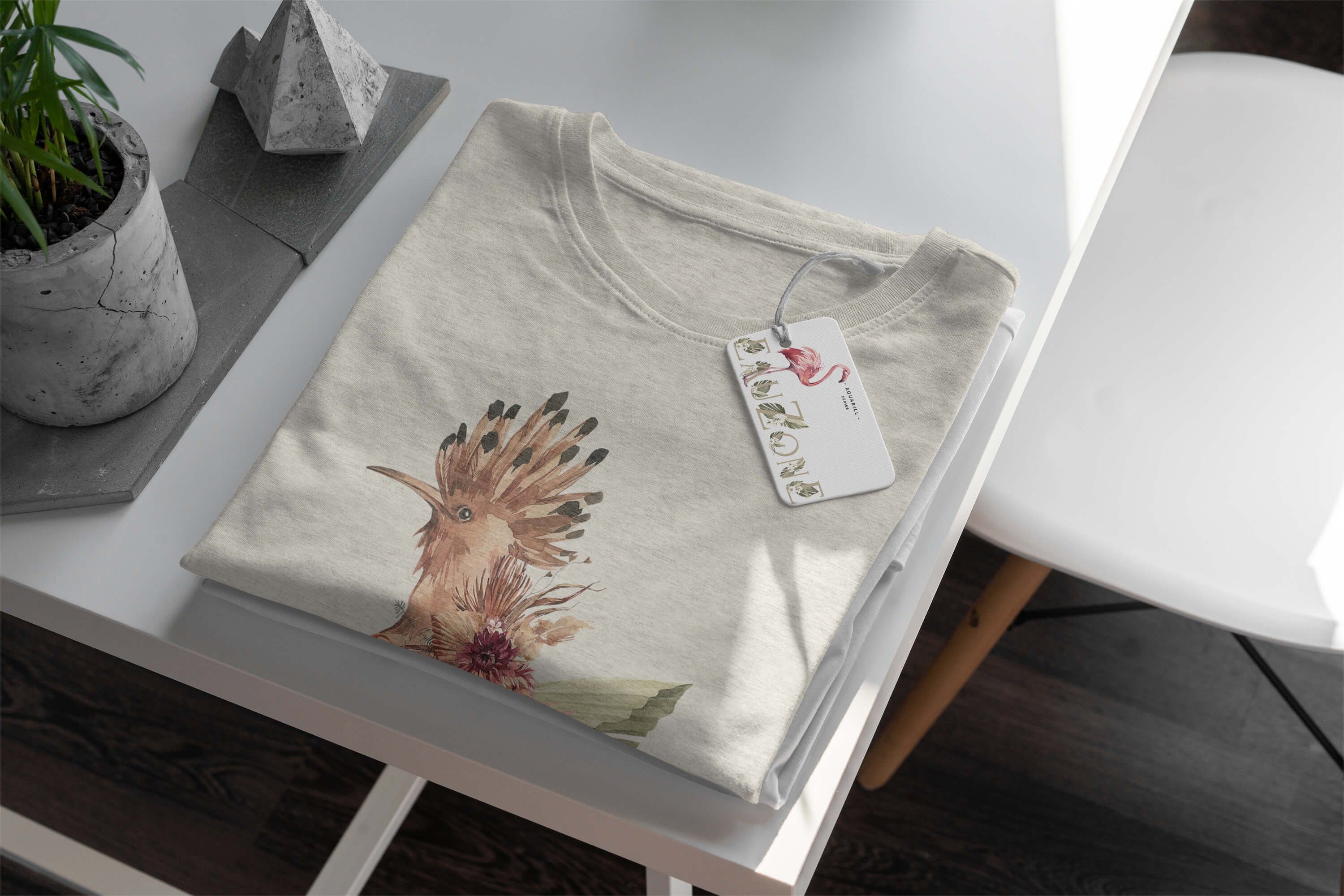 T-Shirt Organic Wiedehopf Bio-Baumwolle Sinus Herren Aquarell (1-tlg) Nachhaltig Farbe Art Motiv Vogel Ökomode T-Shirt Shirt