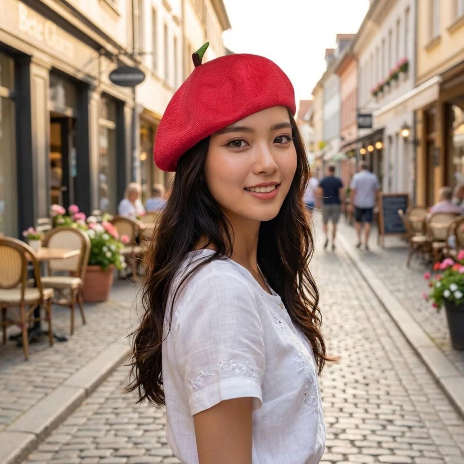 LuxusKollektion Baskenmütze Baskenmütze Damen Barett Beret Beanie Malerhut Cap Sommer M-L Rot