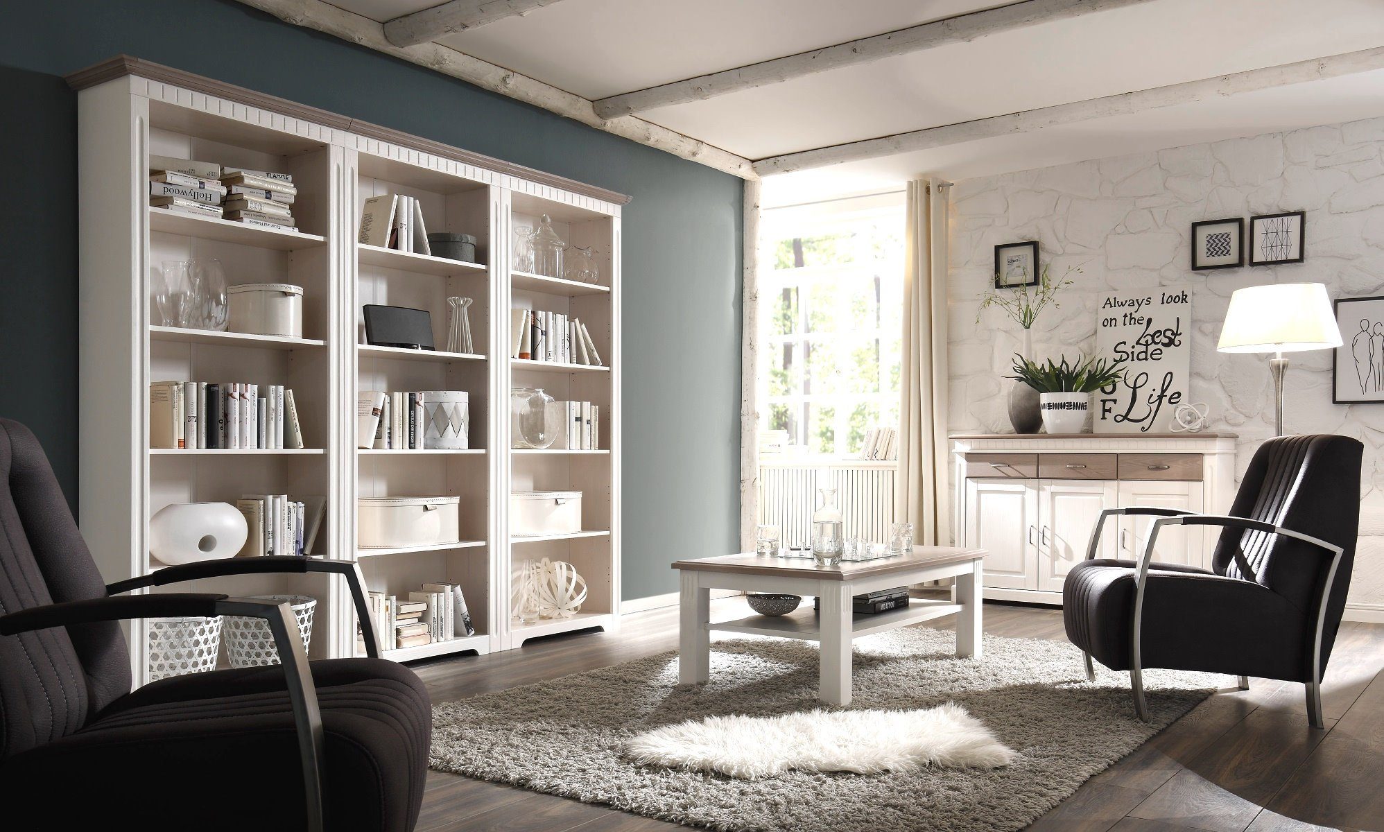 Empinio24 Bücherwand Cordoba, im Landhausstil, Kiefer massiv, Breite 243 cm