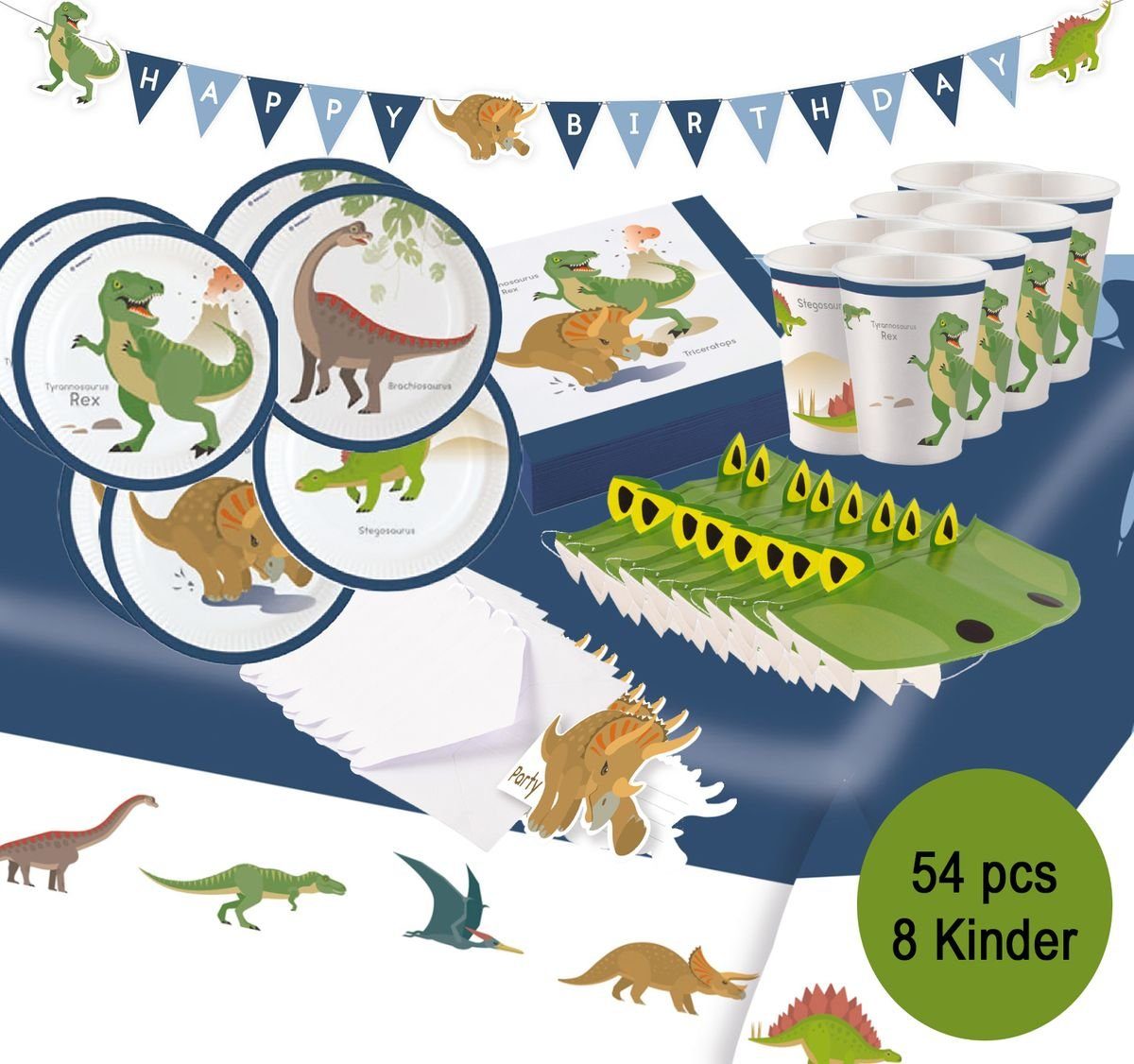 Amscan Party Birthday Set Happy Dinosaurier Deko Papierdekoration Kindergeburtstage für