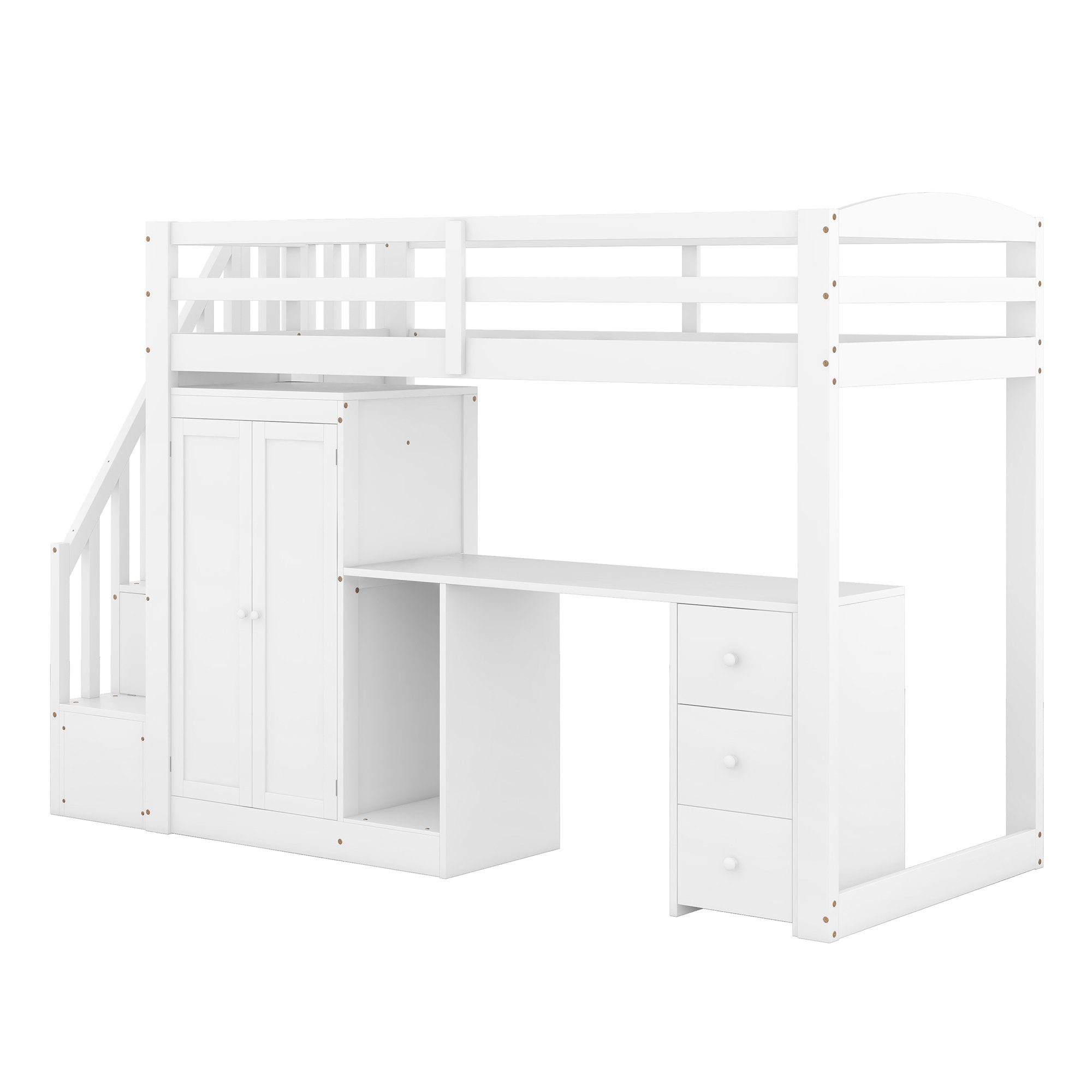 WIZBED Hochbett 90x200 Mit Kleiderschrank Schreibtisch Und Treppe, Kinderbetten Stauraumbett Für Kinder, Funktionsbett Etagenbett Stockbett Jugendbett,ohne Matratze