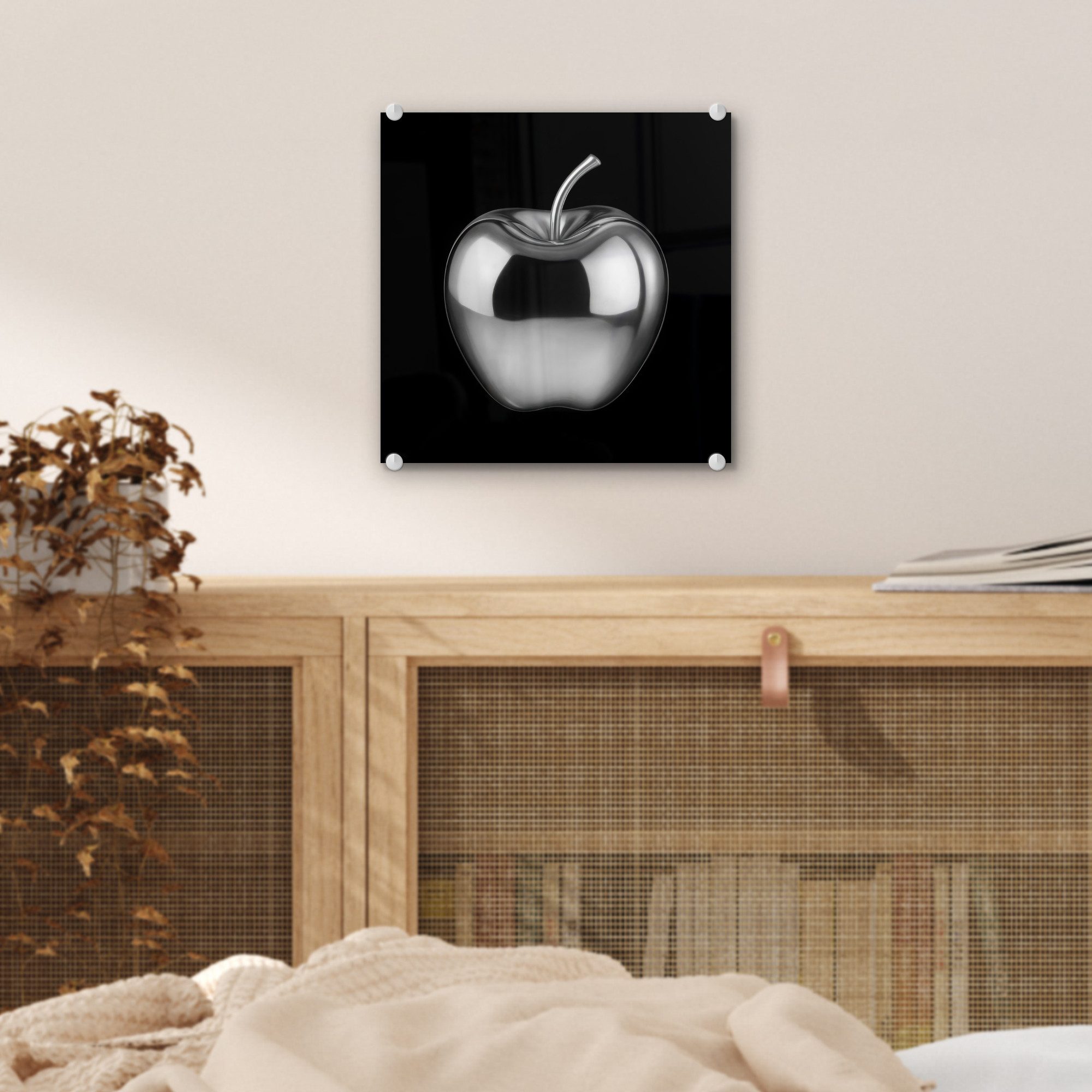 MuchoWow Acrylglasbild Apfel - Metallisch - Symmetrisch, Inkl. Aufhängung, Bilder auf Glas Wandbild, Wanddeko Wohnzimmer Badezimmer, 20x20 cm – Bild 5 von 5