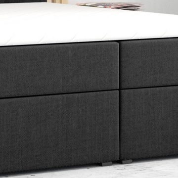 Möbel Punkt Boxspringbett Prag Grau Schwarz mit VISCO TOPPER (180 x 200 cm), mit Bettkasten, Chesterfield - Optik, inkl. Topper