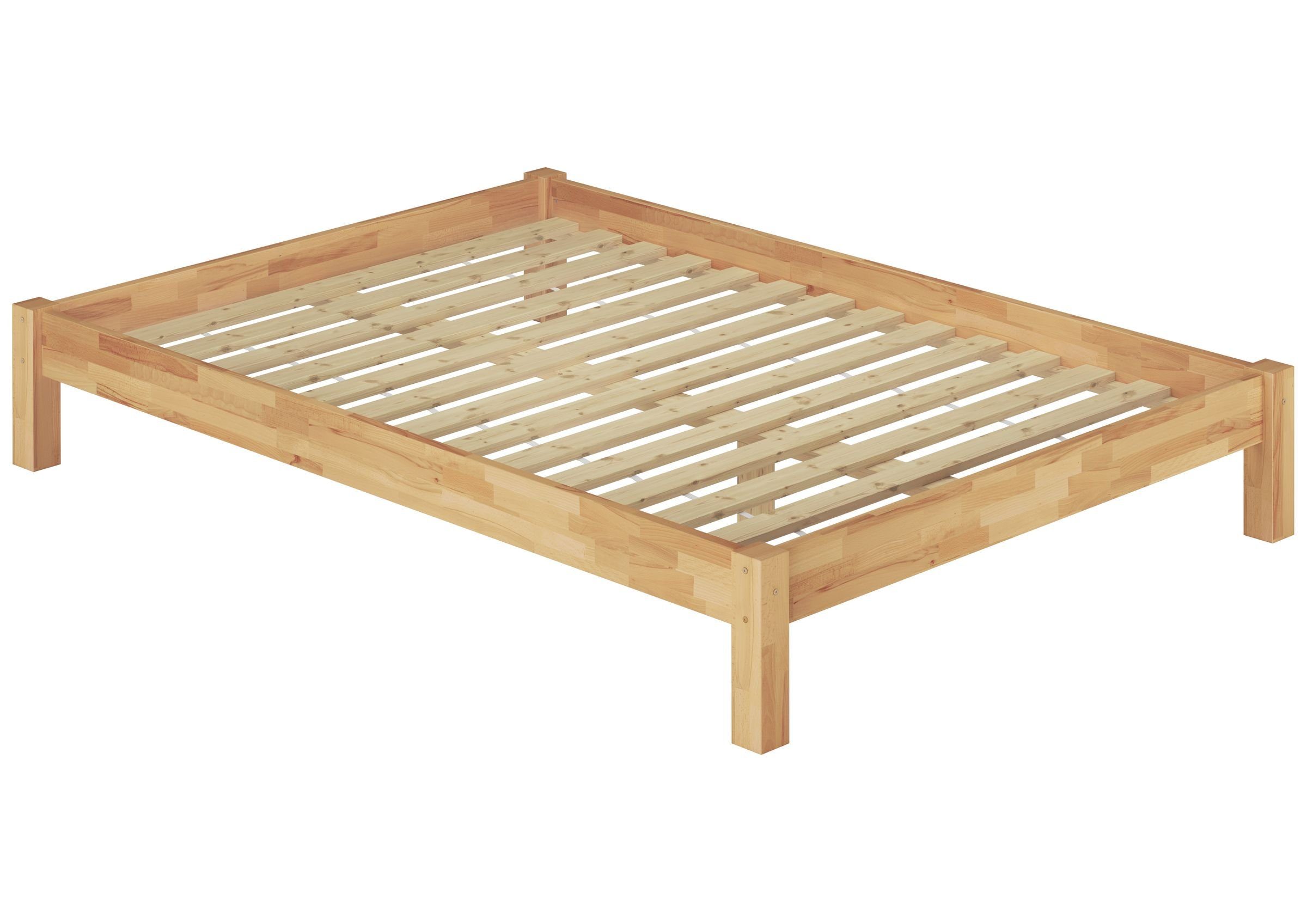 ERST-HOLZ Bett Kingsize Bett 180x200 Buche natur mit Rollrost, Buchefarblos lackiert