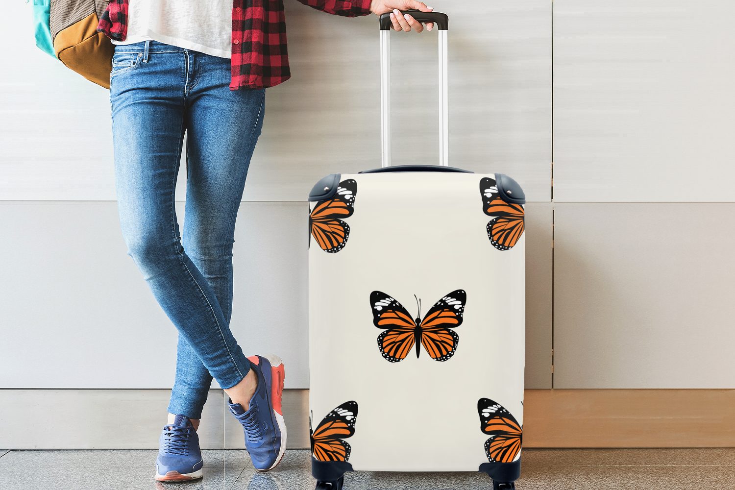 MuchoWow 4 Trolley, Handgepäck Reisekoffer mit Insekten für Ferien, Muster, Rollen, Handgepäckkoffer - Reisetasche - Schmetterling rollen,