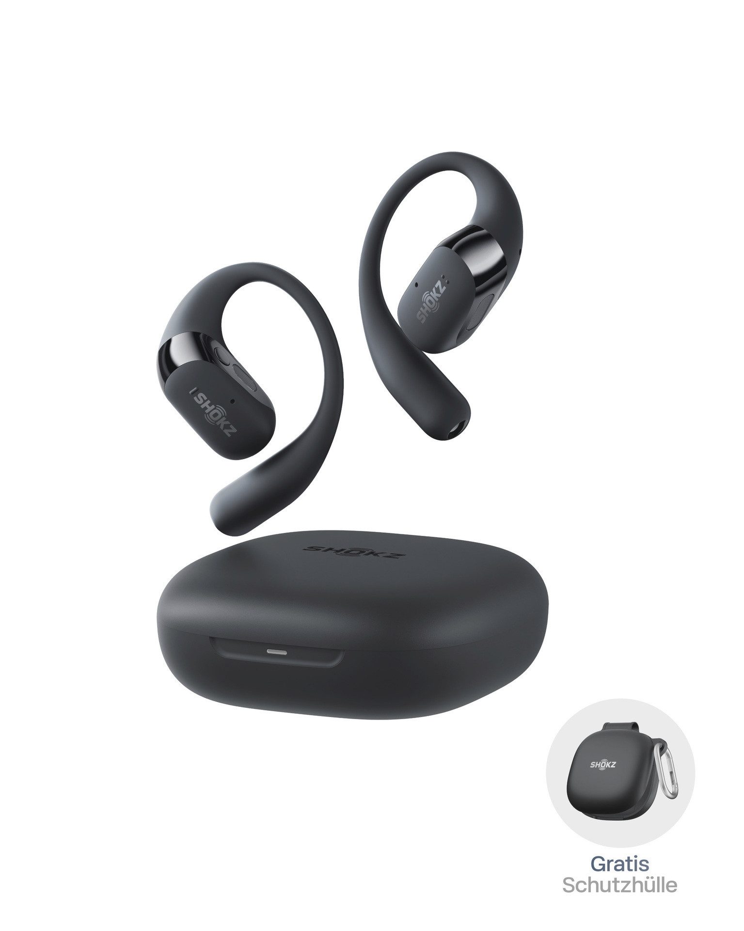 Shokz Shokz OpenFit 2+ Black + Case Bluetooth-Kopfhörer (Active Noise Cancelling (ANC), Mit Schutzhülle)