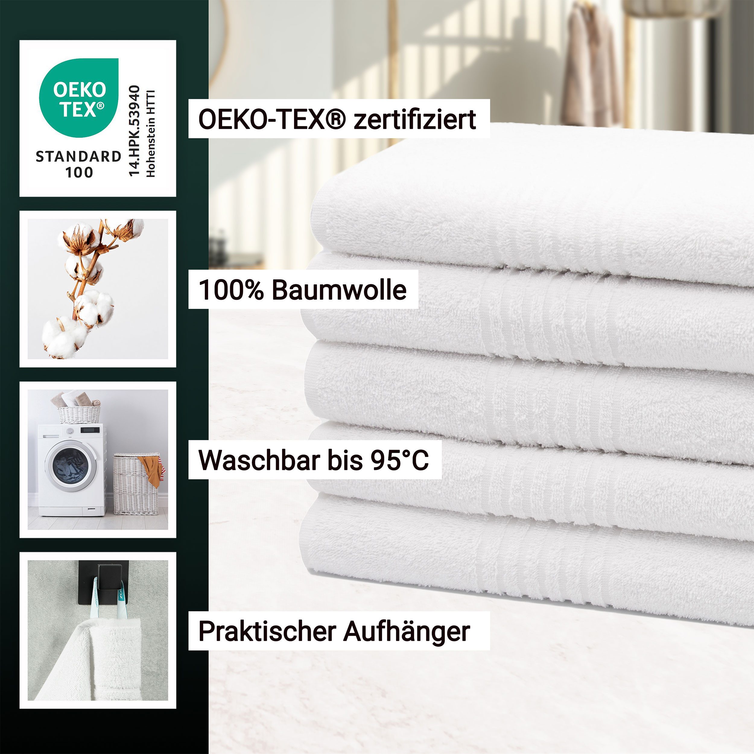 ZOLLNER Saunatuch, Walkfrottier (5-St), 70 x 180 cm, 100% Baumwolle, vom Hotelwäschespezialisten