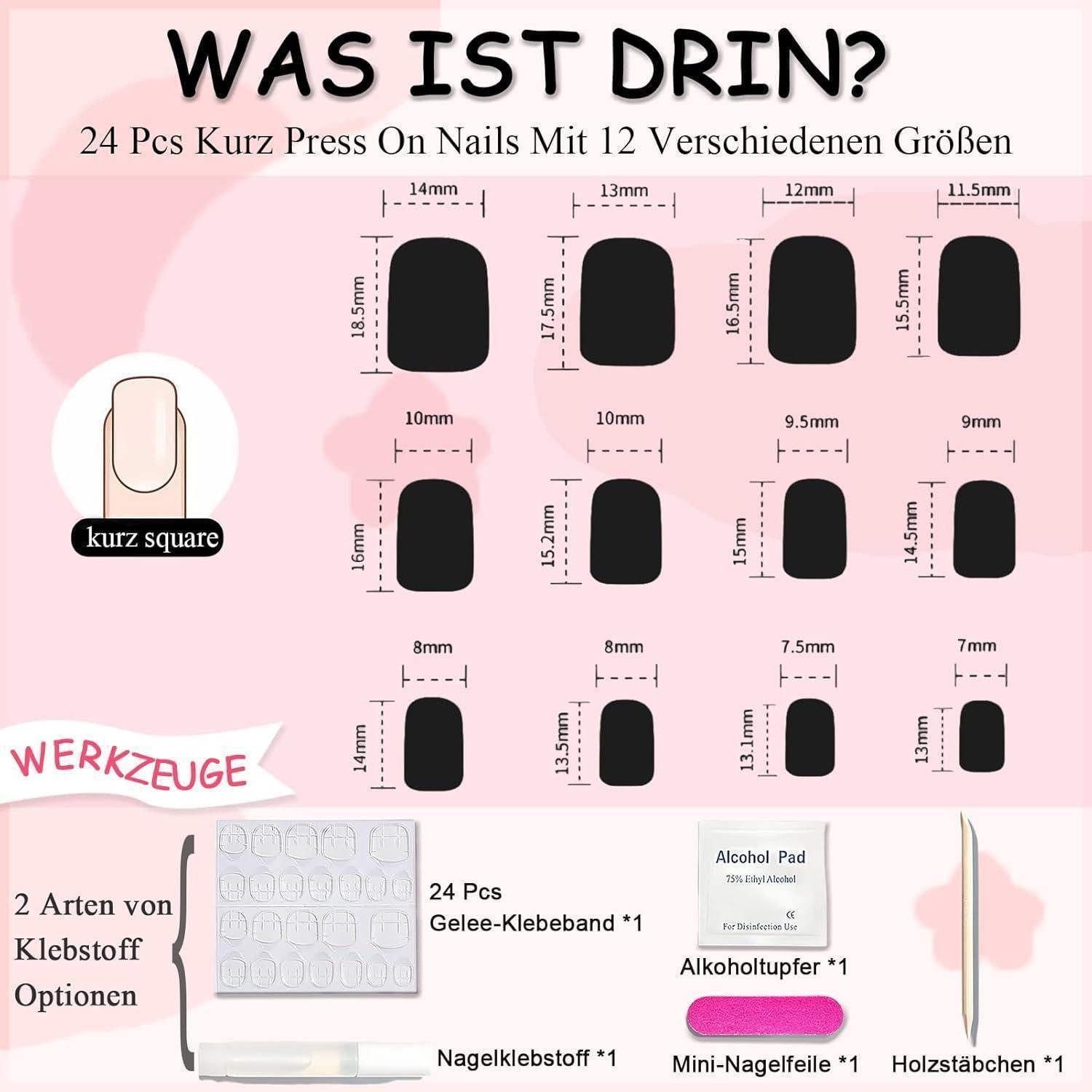 LuxusKollektion Kunstfingernägel Kunstnägel Kurz Quadratisch Presson French White 1 ml (1er Pack) – Bild 5 von 5