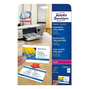 Avery Zweckform Visitenkarten C32016-25, ultraweiß satiniert, ohne Perforation, 220 g/m²