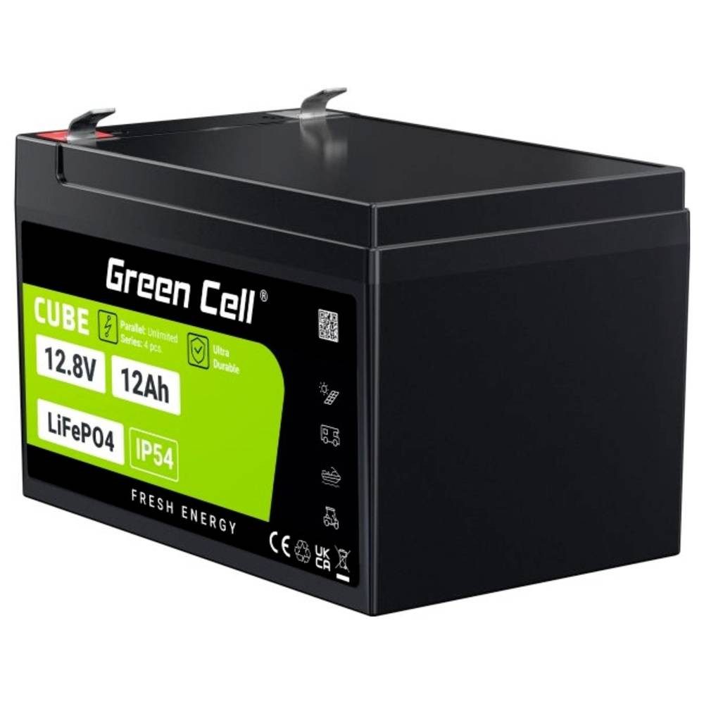 Green Cell Akku 12Ah 12.8V 153.6Wh Lithium-Eisen-Phosphat Batterie Akku, Flachstecker