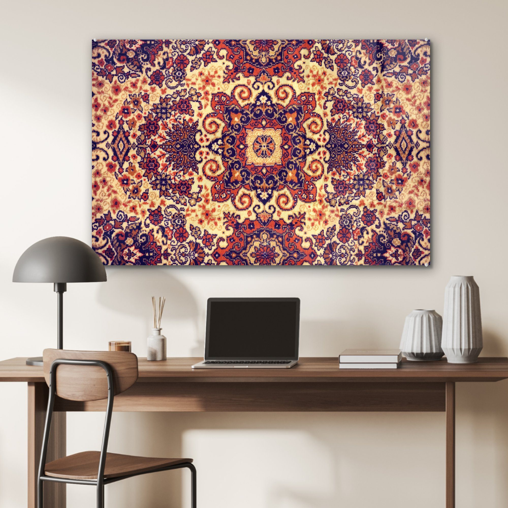 Mandala Gelb, MuchoWow Acrylglasbild Acrylglasbilder (1 - Wohnzimmer - - Teppich Muster Schlafzimmer St), &