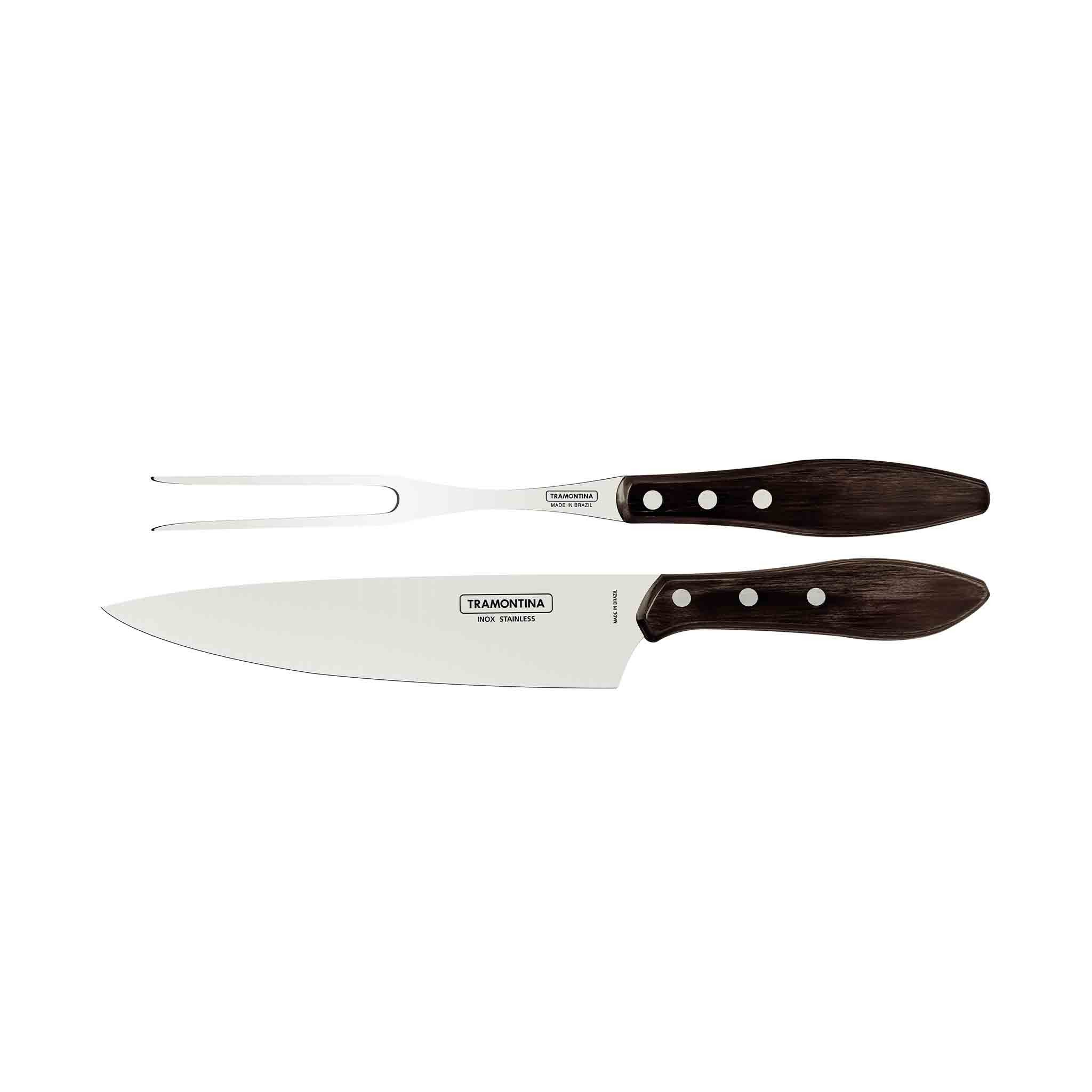 Tramontina Столовые приборы для стейка CHURRASCO 2-teiliges Set - rostfreier Edelstahl, Holzgriff, rostfrei, FSC-zertifiziert, spülmaschinenfest