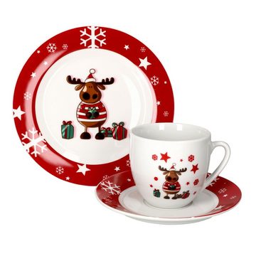 van Well Kaffeeservice Kaffeeservice Elch 18tlg. für 6 Personen weiß mit Weihnachtsdekor Elch, Porzellan