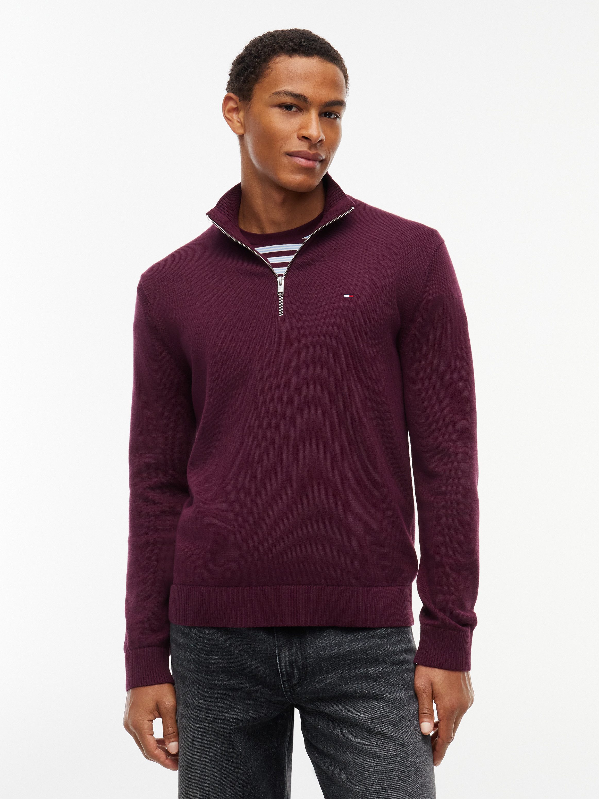Tommy Jeans Strickpullover TJM SLM ESS LIGHT ¼ ZIP SWTR EXT Mit Rundhalsausschnitt