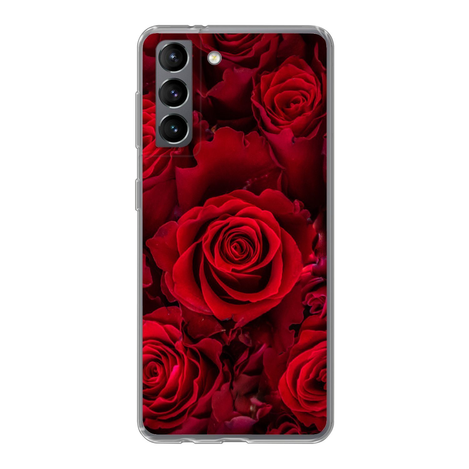 MuchoWow Handyhülle für Samsung Galaxy S21 Blumen - Rosen - Rot, Phone Case, Silikon, Schutzhülle Dünn