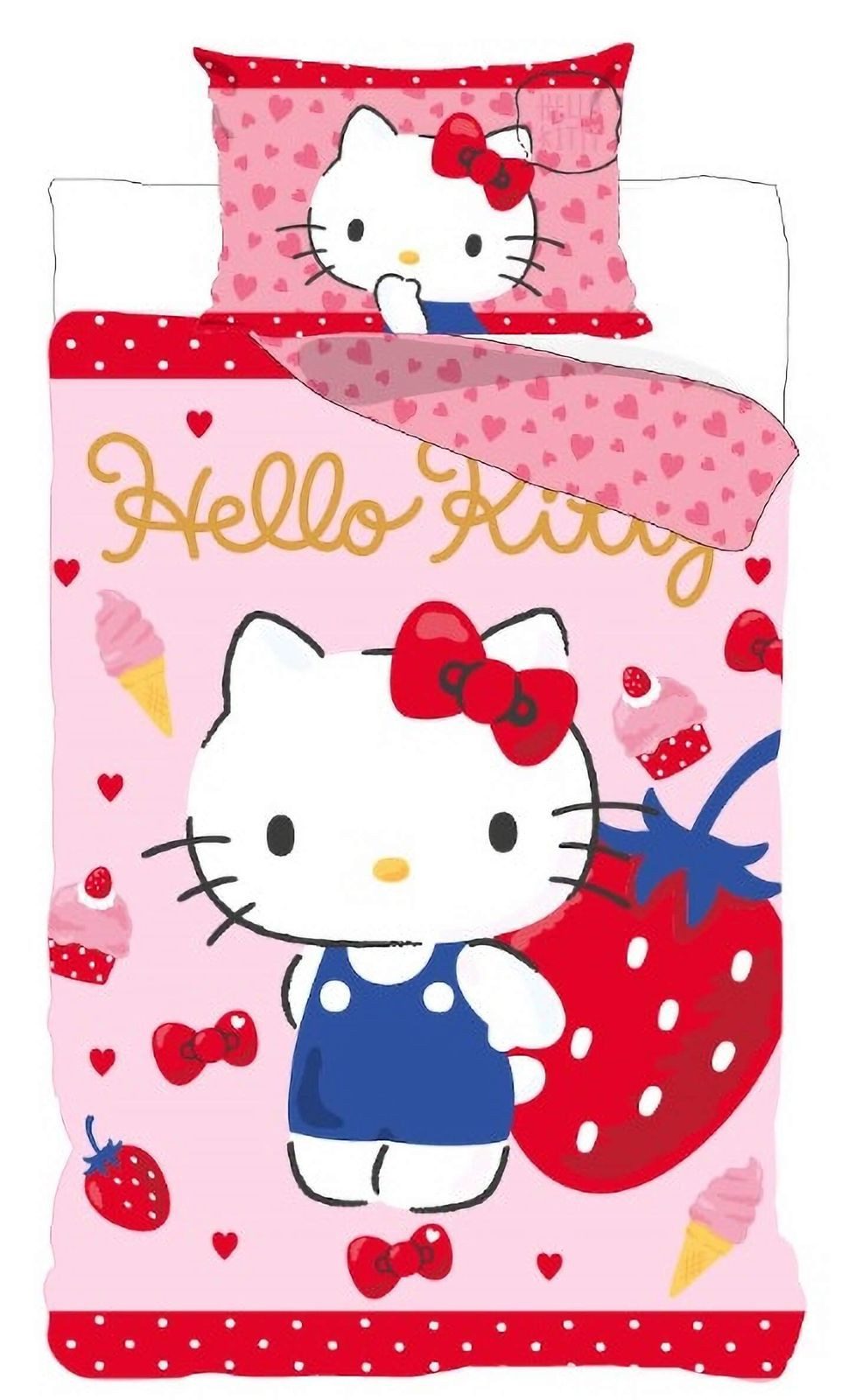 BrandMac Bettwäsche Hello Kitty "Strawberry" - Bettwäsche-Set, 135x200 & 80x80, Baumwolle, 100% Baumwolle